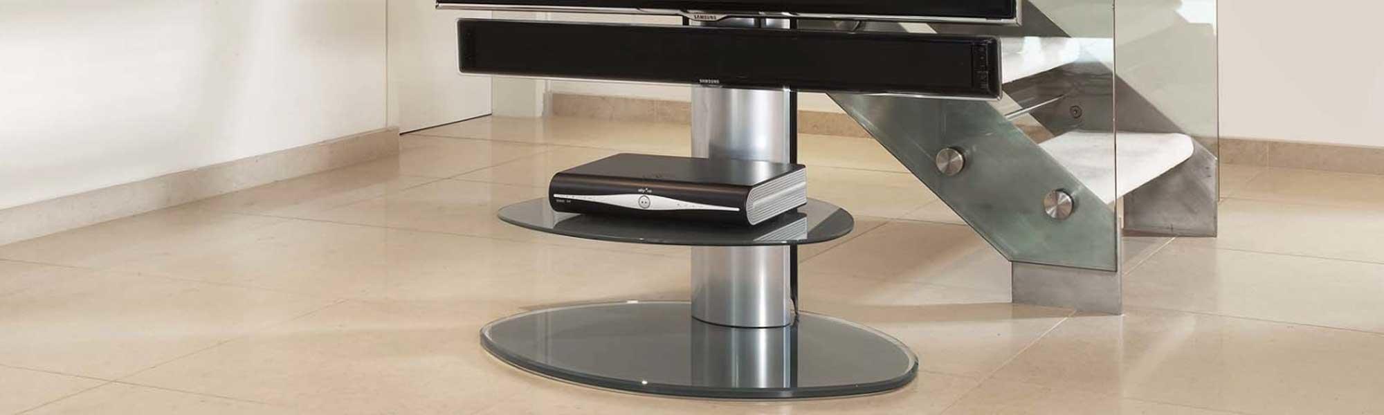Off The Wall Motion TV Stand with TV Bracket - Black Glass