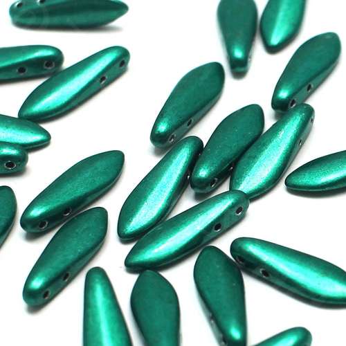 5x16mm Czech glass glass beads metallic arcadia — high-quality two-hole beads ideal for jewelry making, bead weaving, and crafts