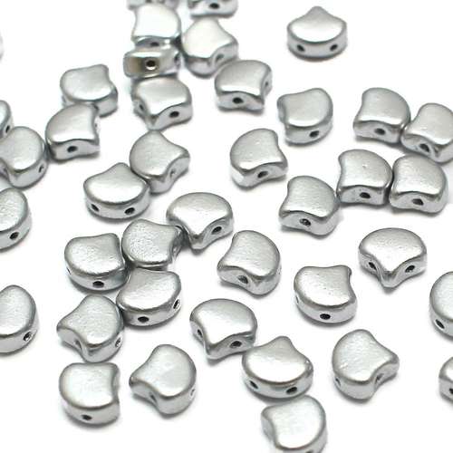 10g Czech glass Rulla beads matte met silver — two-hole beads for jewelry making and bead weaving