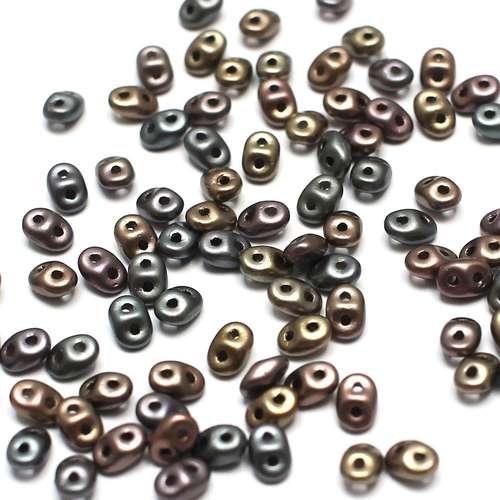 10g Czech glass Rulla beads matt met. leather — two-hole beads for jewelry making and bead weaving