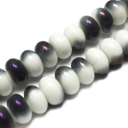 Ceramic Rondelle - 16x9mm - White with dark grey