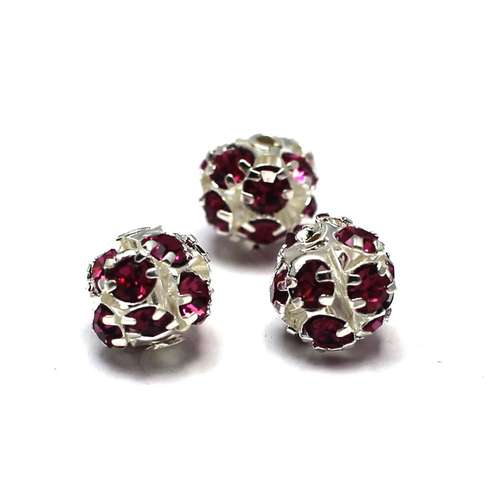 Crystal Diamante Silver Plated Spacer Round 8mm - Fuscia