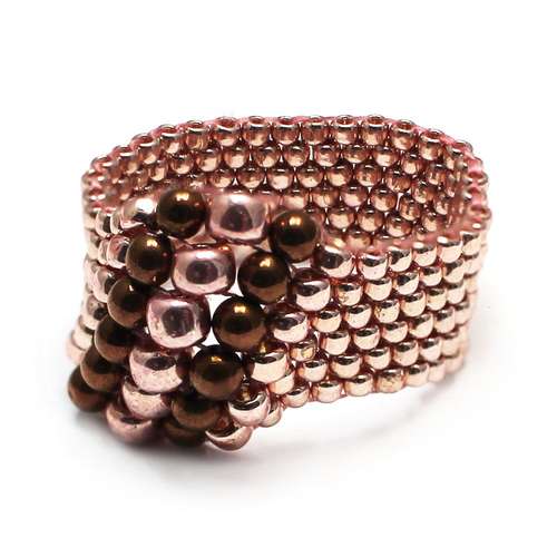 Peyote Stitch Rings rose gold jewelry making kit — DIY set with beads and instructions for creating handmade jewelry
