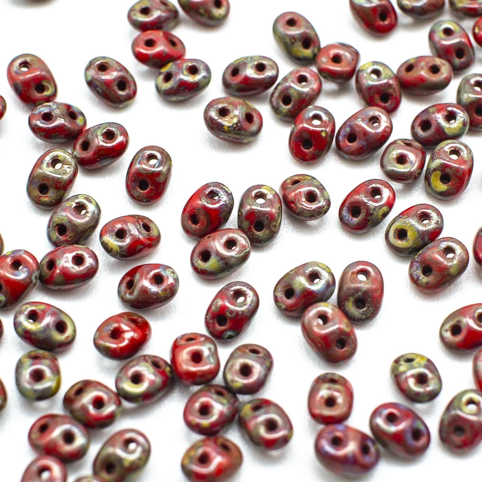 10g Czech glass Rulla beads opaque red picasso — two-hole beads for jewelry making and bead weaving