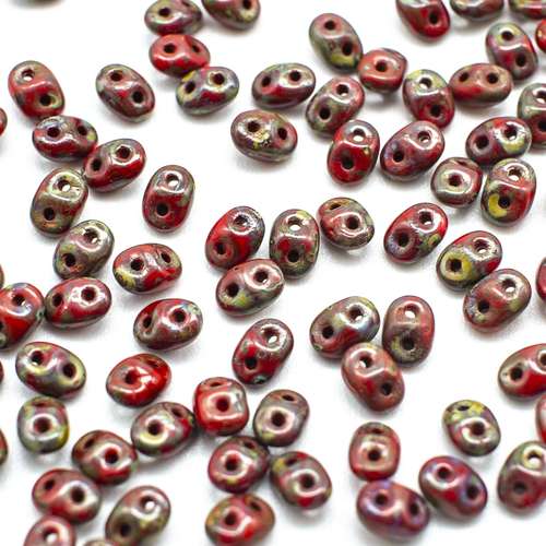 10g Czech glass Rulla beads opaque red picasso — two-hole beads for jewelry making and bead weaving