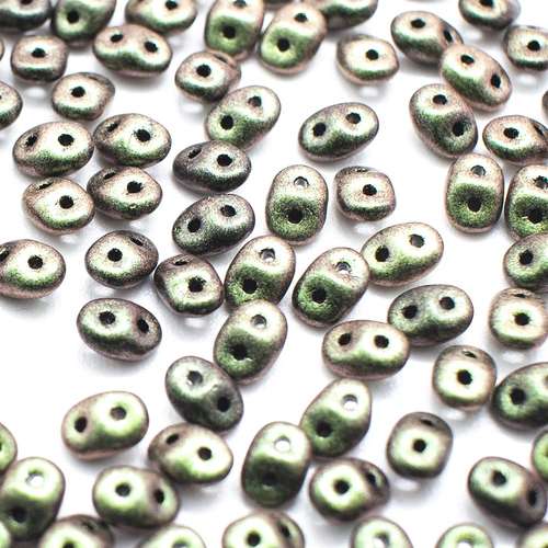 10g Czech glass Rulla beads polychrome olive mauve — two-hole beads for jewelry making and bead weaving