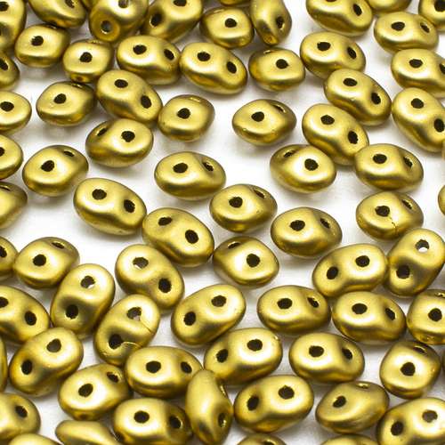 10g Czech glass Rulla beads satin met. gold — two-hole beads for jewelry making and bead weaving