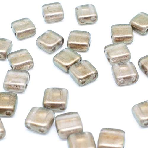 6mm Czech glass glass beads halo linen — pack of 25, high-quality two-hole beads ideal for jewelry making, bead weaving, and crafts