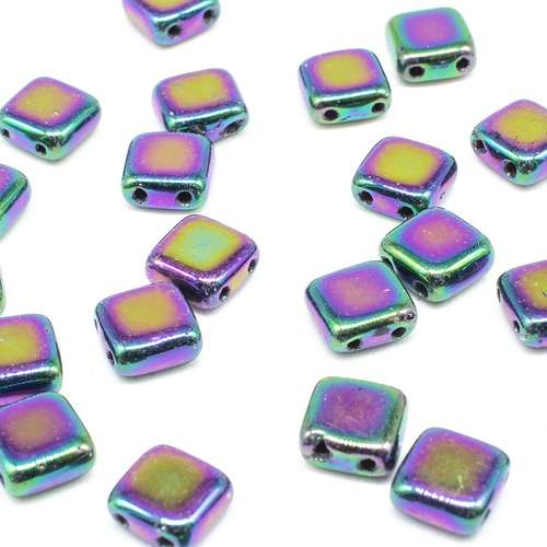 6mm Czech glass glass beads iris purple — pack of 25, high-quality two-hole beads ideal for jewelry making, bead weaving, and crafts