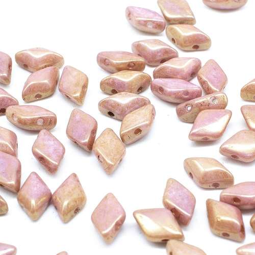 8x5mm 10g Czech glass Rulla beads lus metallic pink — two-hole beads for jewelry making and bead weaving