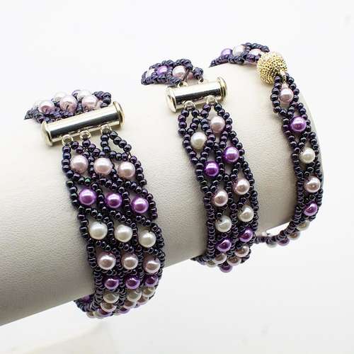 Snake Stitch Make 3 Bracelets project kit - purple bracelet making kit — DIY set with beads and instructions for creating handmade jewelry