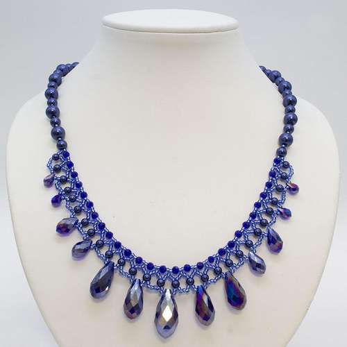 Crystal Drop Netted Necklace cobalt necklace making kit — DIY set with beads and instructions for creating handmade jewelry