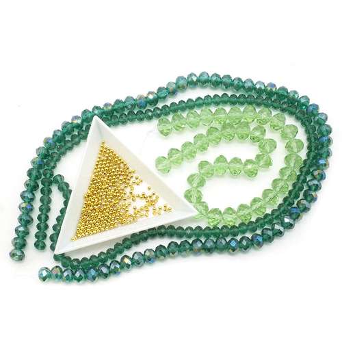 Crystal Rondelle Elenor Necklace Pack greens necklace making kit — DIY set with beads and instructions for creating handmade jewelry