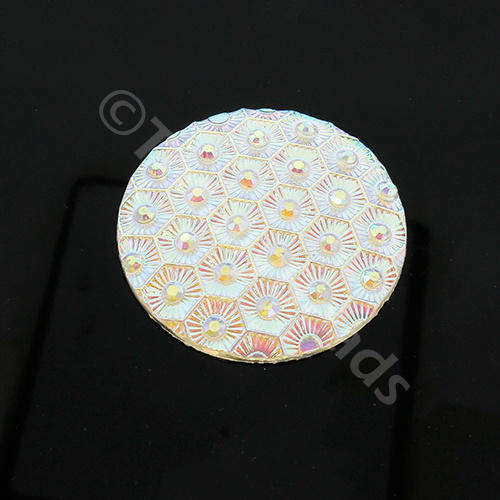 Acrylic Cabochon 30mm Disc - Honeycomb White AB