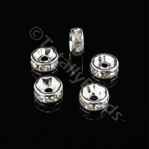 Crystal Diamante Silver Spacer Flat Rondelle 4mm - Clear 25pcs