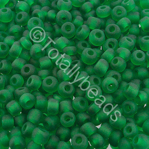 Seed Beads Transparent Frosted Green - Size 6 100g
