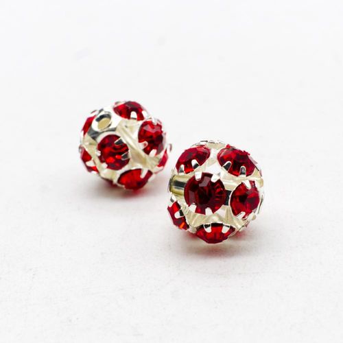 Crystal Diamante Silver Plated Spacer Round 10mm - Red