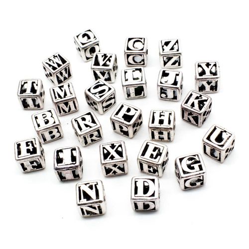 Tibetan Silver Letter Cube Beads Mixed Bundle - 20pcs
