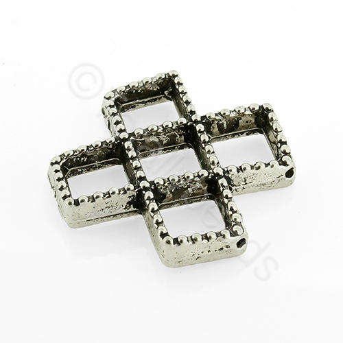 Antique Silver Metal Beadframe Square Cross 26mm 3pcs