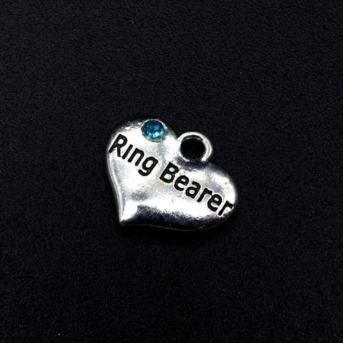 Wedding Charm Heart Antique Silver Ring Bearer Blue 16 x 14mm for jewellery making