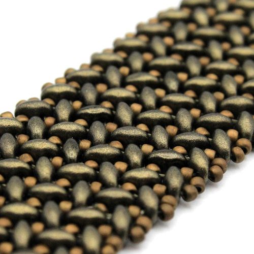 SuperDuo Chevron Bracelet metallic suede dark green bracelet making kit — DIY set with beads and instructions for creating handmade jewelry