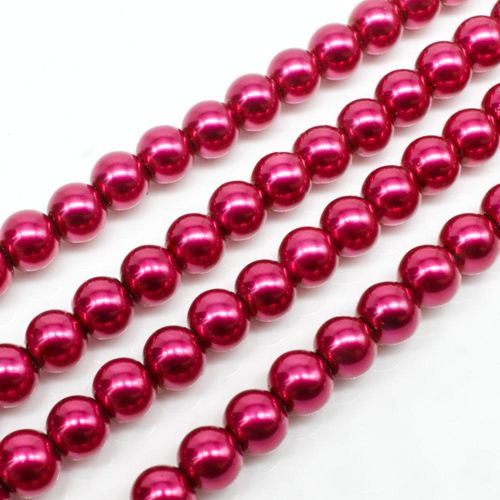 Glass Pearl Round Beads 6mm - Pink Magenta