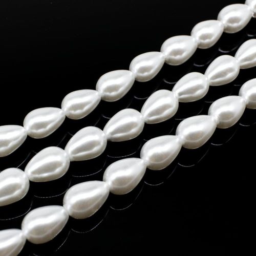 Glass Pearl Drop 6x9mm - Pure White