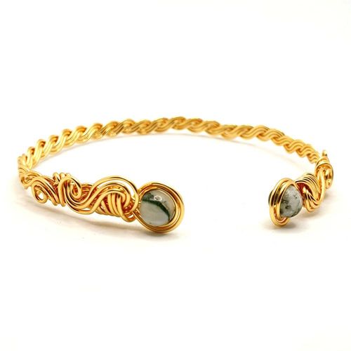 Gemstone Wire Bangle Champagne & Tree Agate 8mm for jewellery making