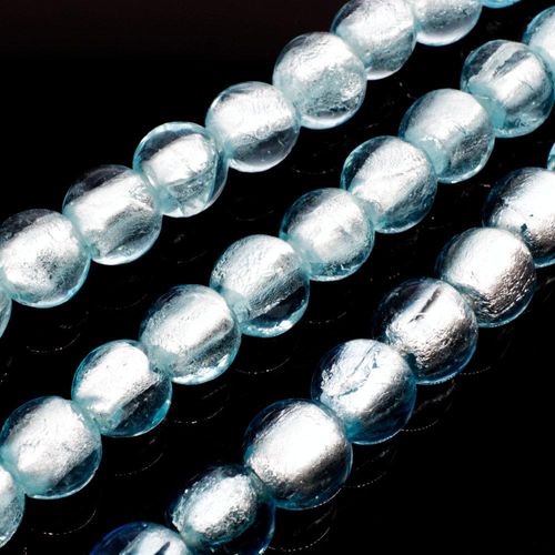 Silver Foil Round Beads 10mm 40pcs Aqua for jewellery making