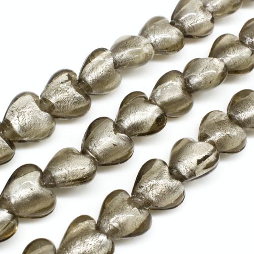 Silver Foil Heart Beads 12mm 30pcs Light Grey for jewellery making