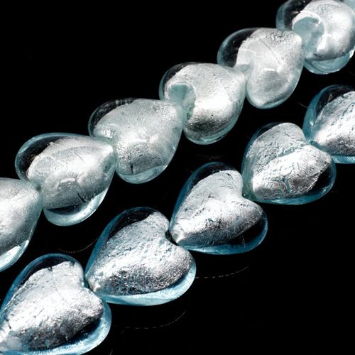 Silver Foil Heart Beads 20mm 20pcs Aqua for jewellery making