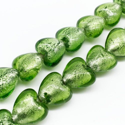 Silver Foil Heart Beads 20mm 20pcs Light Green for jewellery making