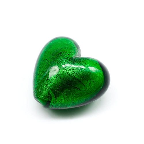 Silver Foil Heart Beads 27mm Green 1pc for jewellery making