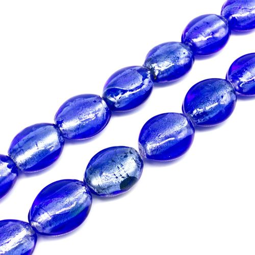 Silver Foil Flat Oval Beads 20mm Blue 10pcs for jewellery making