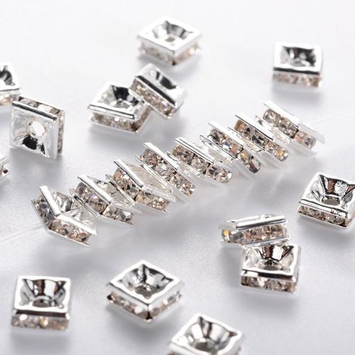 Diamante Spacer Flat Square 5mm Silver Crystal 5pc 5 Pieces for jewellery making