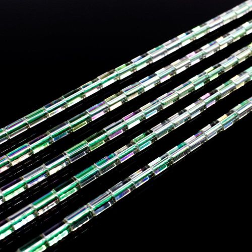 Glass Tube Beads 5mm 15" String Lime Rainbow for jewellery making