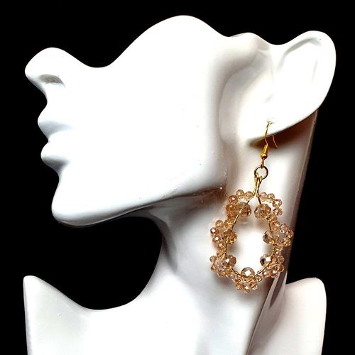 Crystal Rondelle Wire Earrings champagne earring making kit — DIY set with beads and instructions for creating handmade jewelry