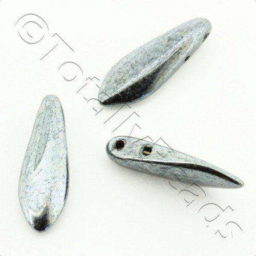 5x16mm Czech glass glass beads hematite — high-quality two-hole beads ideal for jewelry making, bead weaving, and crafts