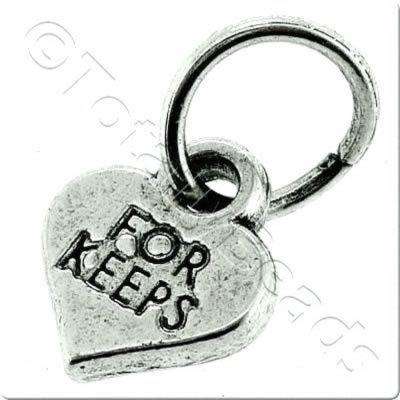 Tibetan Silver Charm - Heart Tag - For Keeps 3 pcs