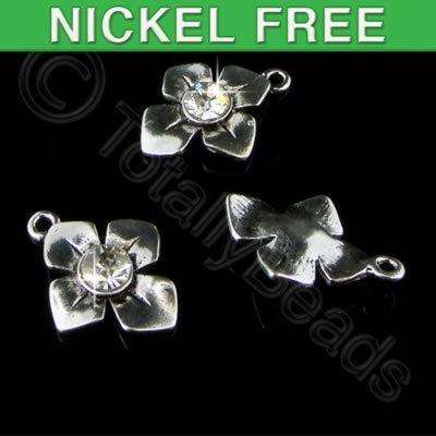 Antique Silver Charm - Crystal Flower 15mm 3pcs