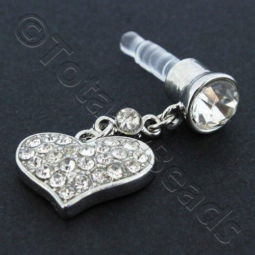 Mobile Audio Plug - Crystal Diamante Heart