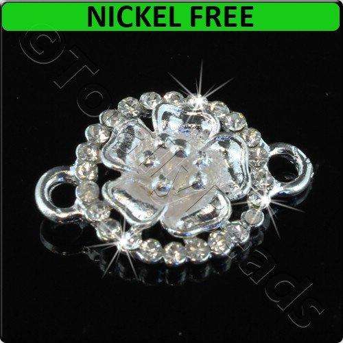 Silver Metal Connector Large Ring Crystal Flower 25x17mm 2pcs