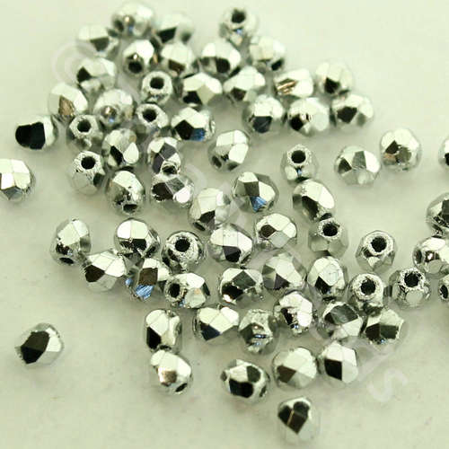 2mm Czech glass fire polished faceted beads silver — pack of 100, high-quality faceted beads perfect for jewelry making and beadwork proj…