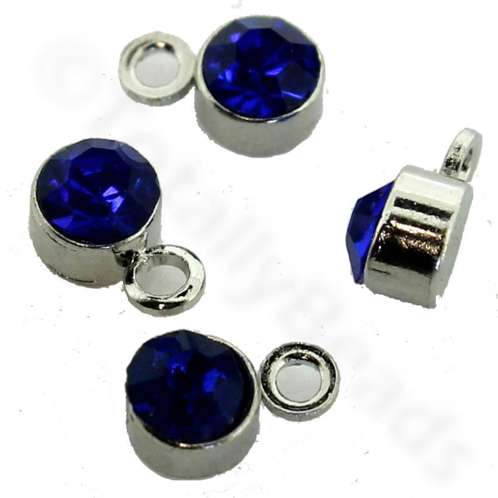 Diamante Hanger 4mm Spacer Bead Royal Blue 15pcs