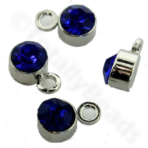 Diamante Hanger 4mm Spacer Bead Royal Blue 15pcs
