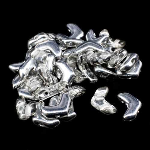 4x10mm Czech glass Rulla beads half silver — two-hole beads for jewelry making and bead weaving