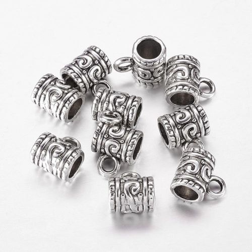 Antique Silver Hanger Beads 9mm Tube 12pcs for jewellery making