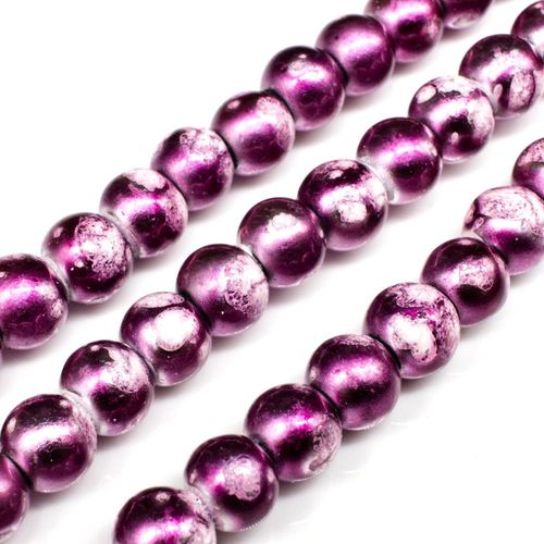 Metallic Splatter 8mm Round Beads Plum for jewellery making