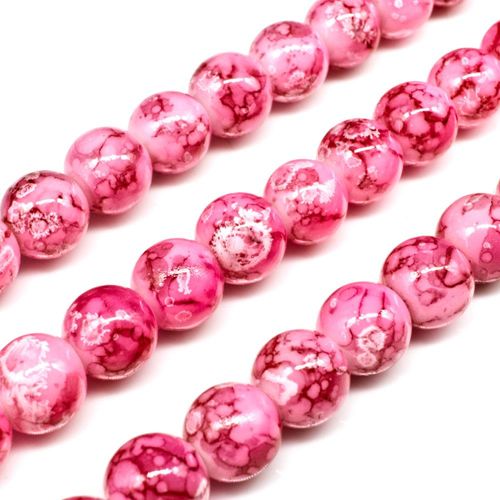 Ancient Marble Glass Beads Round 10mm Bright Pink for jewellery making