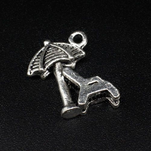 Antique Silver Metal Charm Deck Chair Umbrella 10pc 19 x 16mm 10 Pieces for jewellery making